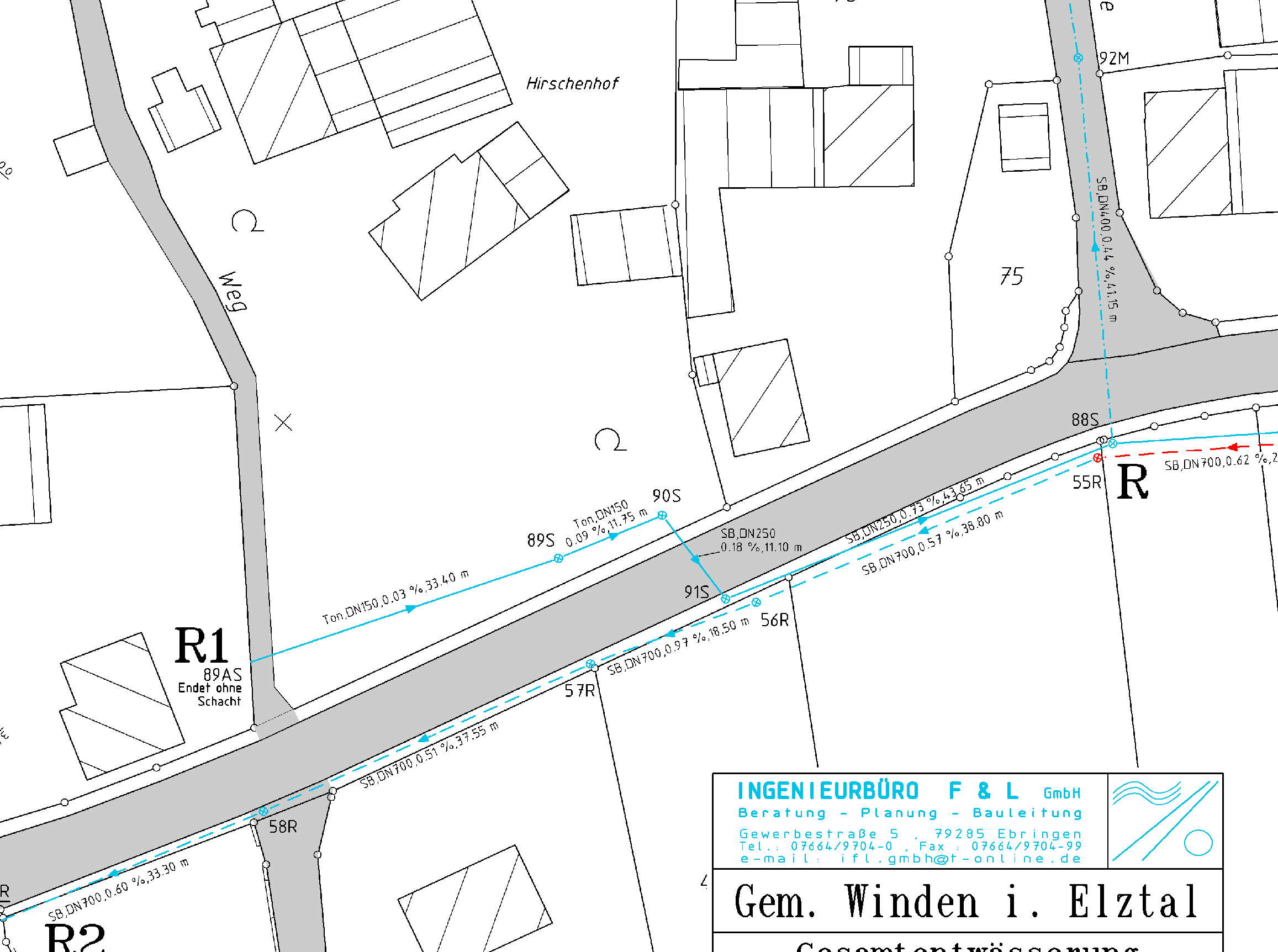 Sewer base map for the municipality of Winden, excerpt.