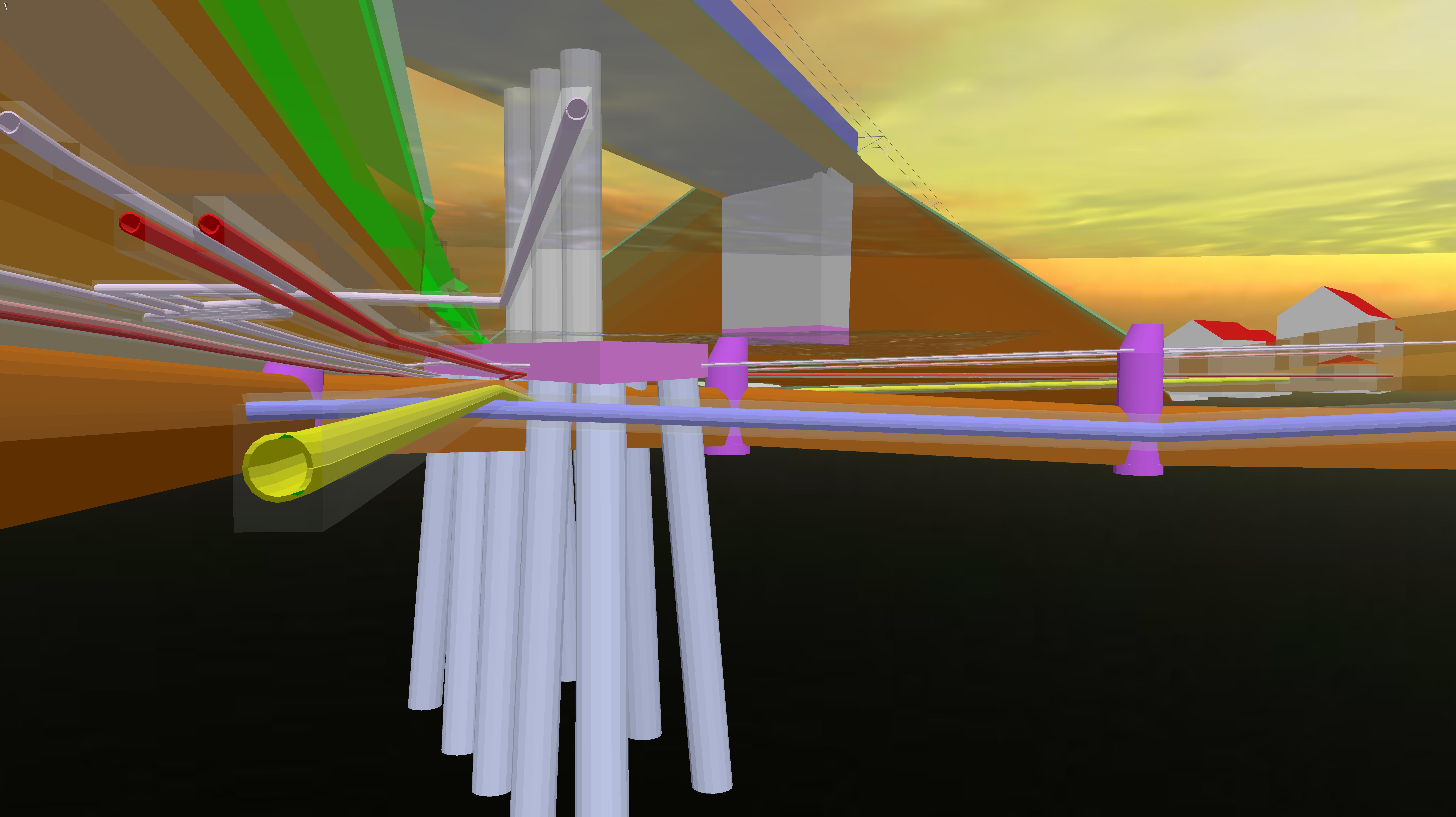 Bild 2: 3D-Leitungen mit Unsicherheitsbereich als Glaskörper für die Kollisionsprüfung.