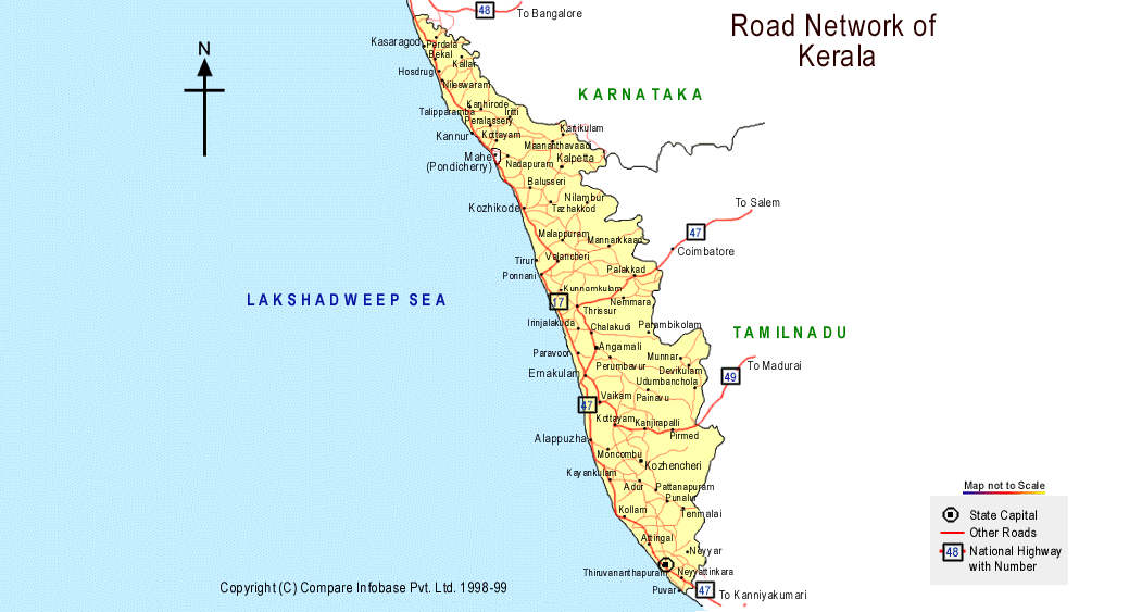 Straßennetz mit State Highway in Kerala.