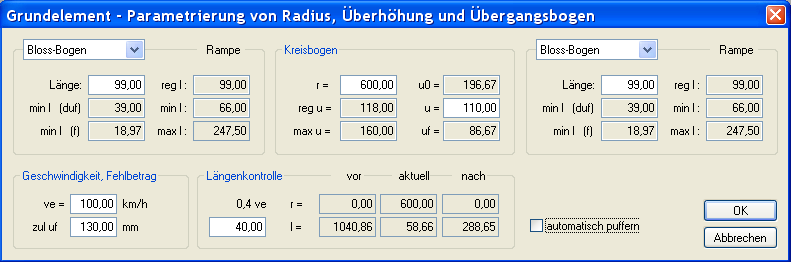 Gemäß der Richtlinie RiL 800.0110 bietet CARD/1 Regel- und Ermessensgrenzwerte zur Parametrierung der Grundelemente.