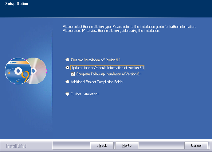 Licence Update / Follow-up Installation of Version 9.1