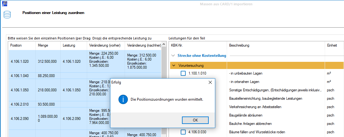 Bild 5: Automatische Positionsermittlung mit card_1 Kosten AKVS/elKe